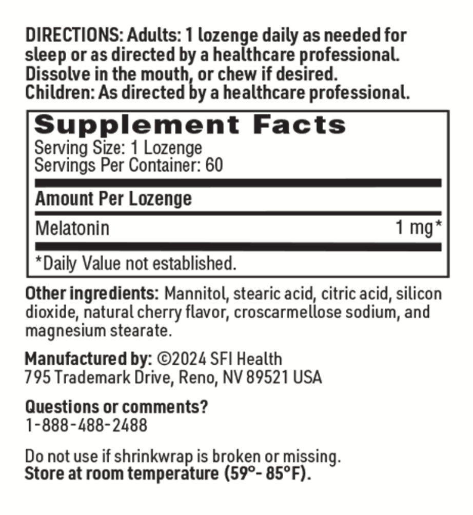 Melatonin Lozenge Formula  3 mg 60 VEGETARIAN CAPSULES SFI HEALTH