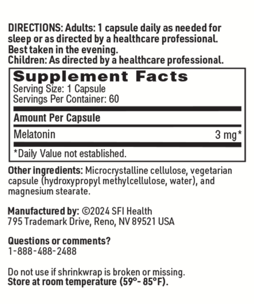 Melatonin 3 mg 60 VEGETARIAN CAPSULES SFI HEALTH