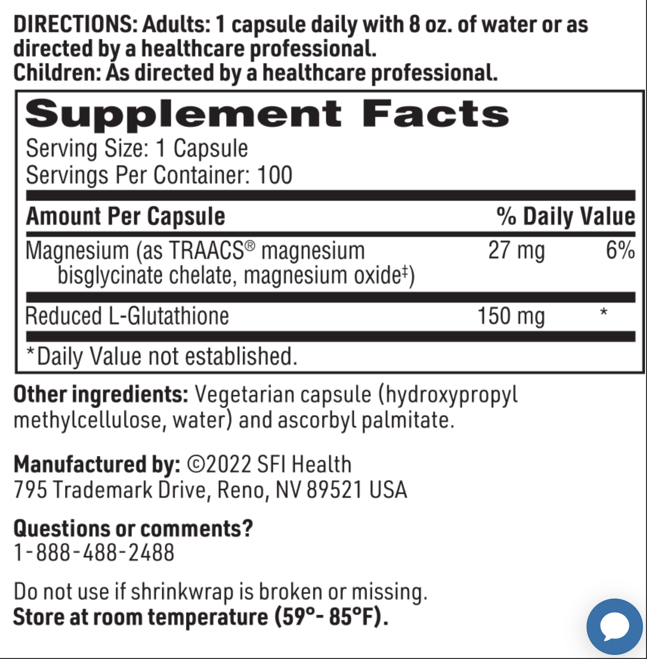 Reduced L-Glutathione 150 mg 100 vegcaps SFI HEALTH