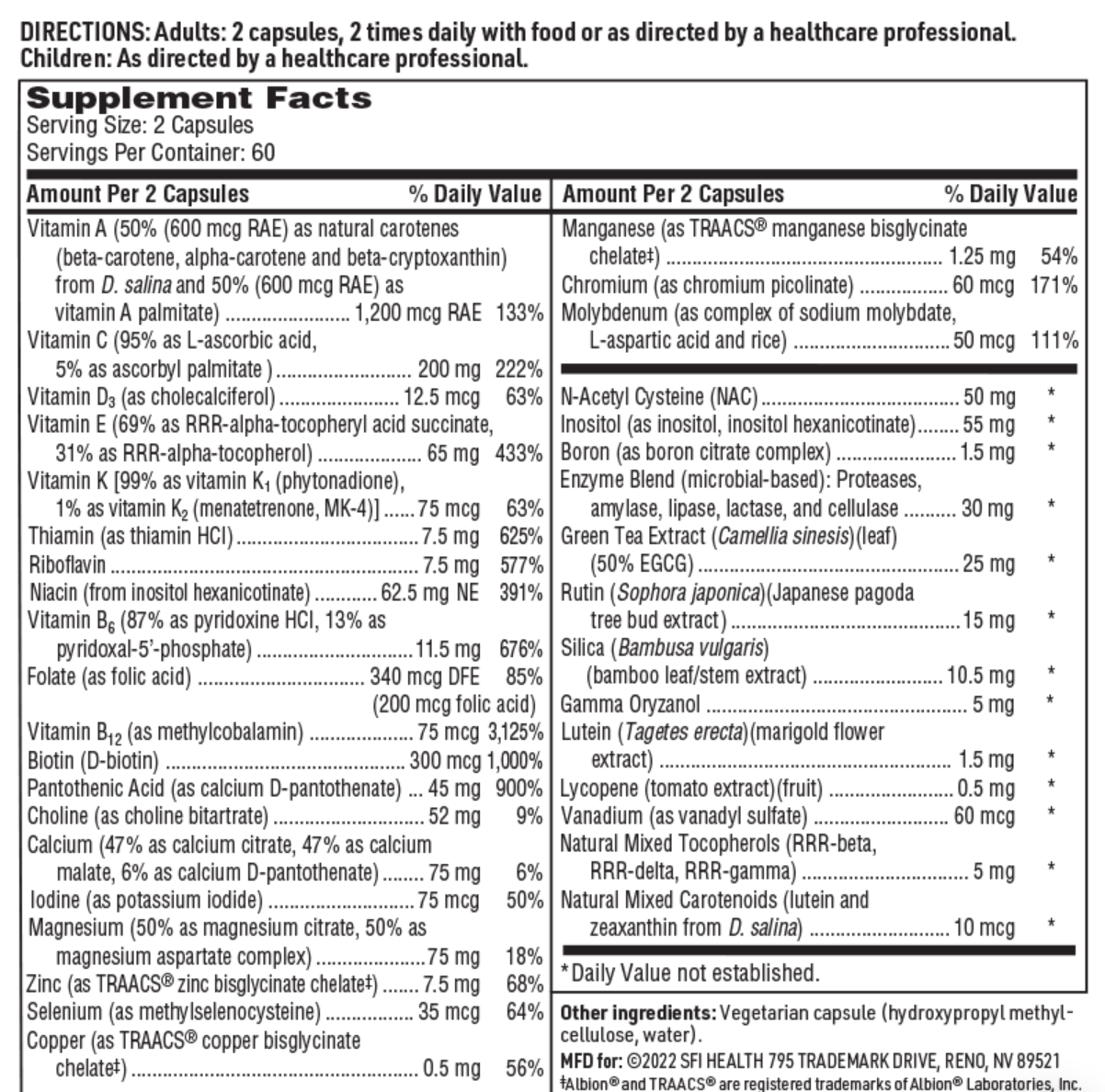 Core Multi 120 VEGETARIAN CAPSULES  SFI HEALTH