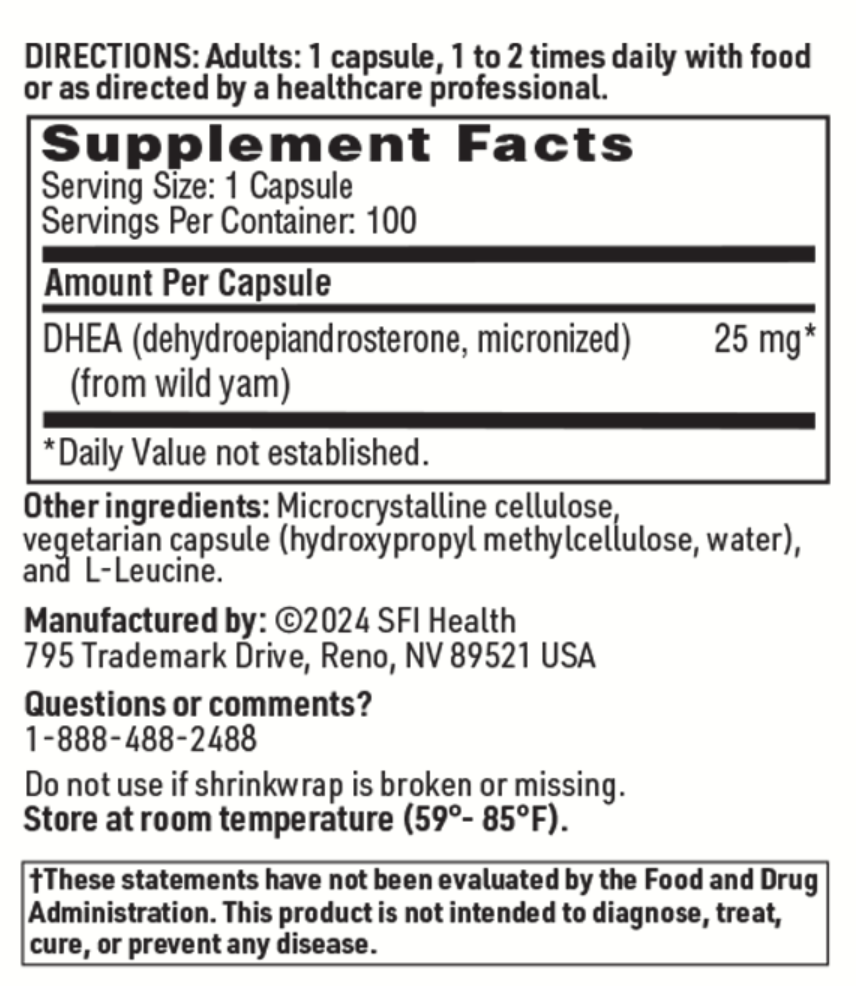 DHEA 25 MG 100 CAPSULES SFI HEALTH