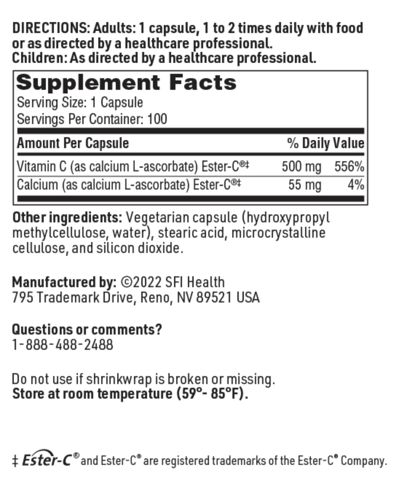 Ester-C 500 mg 100 capsules SFI HEALTH