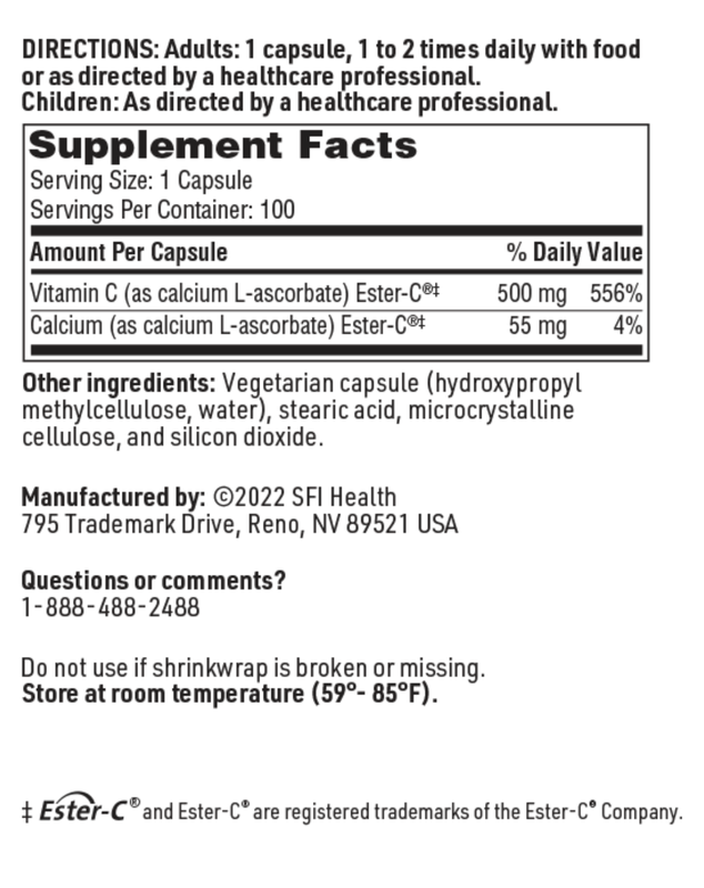Ester-C 500 mg 100 capsules SFI HEALTH