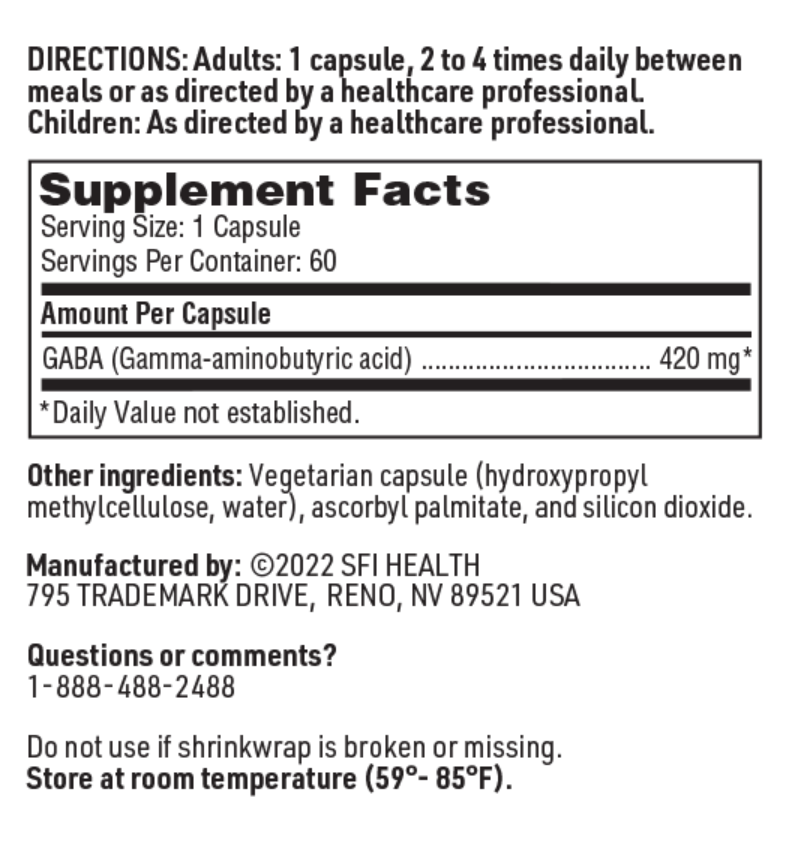 GABA 420 mg 60 CAPSULES SFI HEALTH
