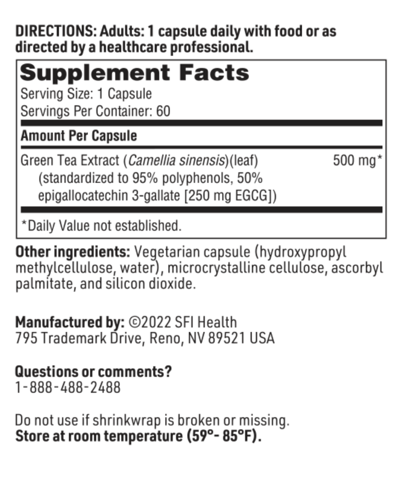 Green Tea Extract 60 vegcaps  SFI HEALTH