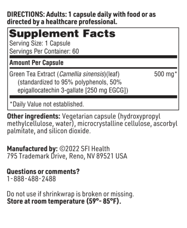 Green Tea Extract 60 vegcaps  SFI HEALTH