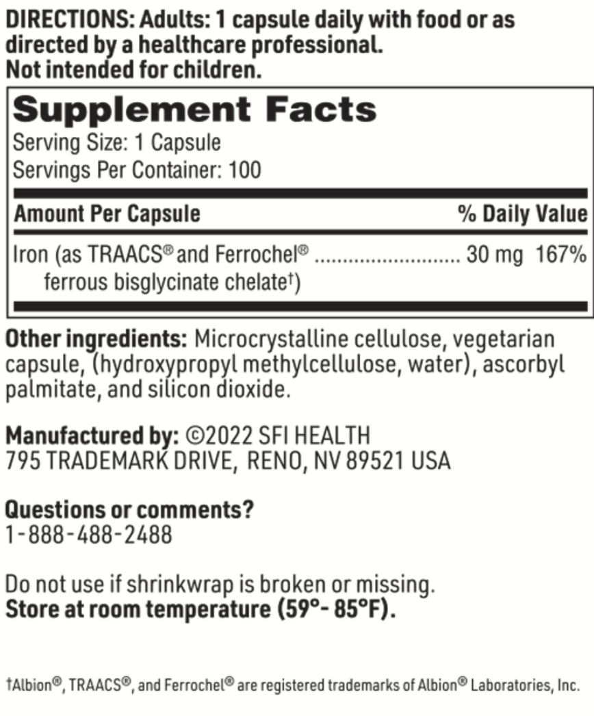 Iron Chelate 30 mg 100 vcaps SFI HEALTH