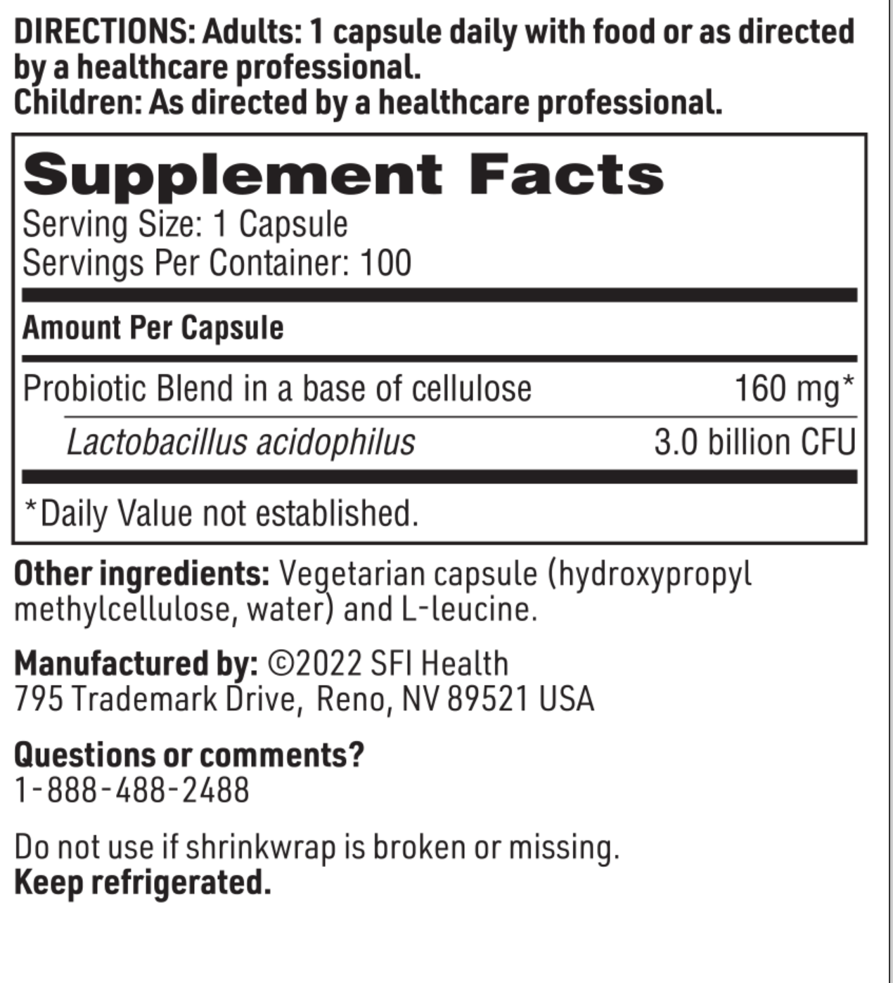L-Acidophilus SCD Compliant 100 vegcap  SFI HEALTH