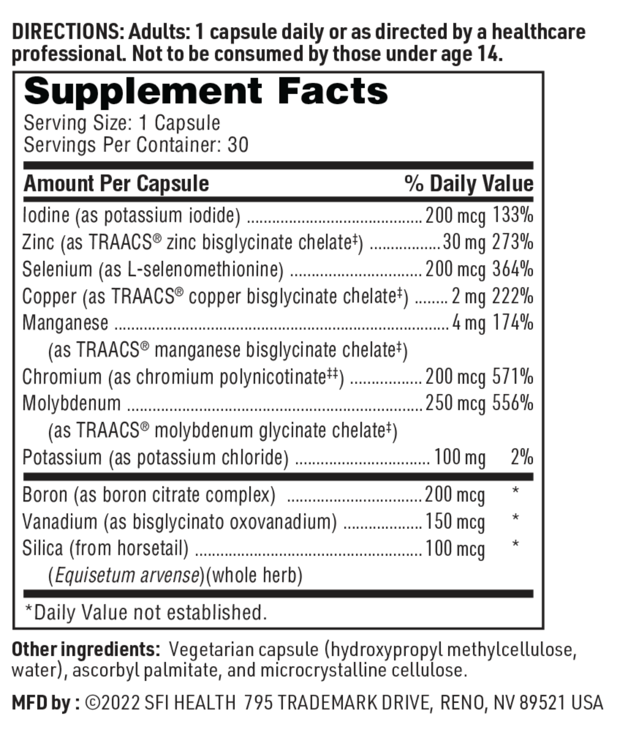 LDA Trace Mineral Complex 30 vegcap  SFI HEALTH