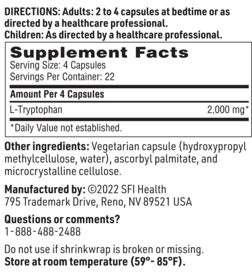 L-Tryptophan 90 vegcaps  SFI HEALTH