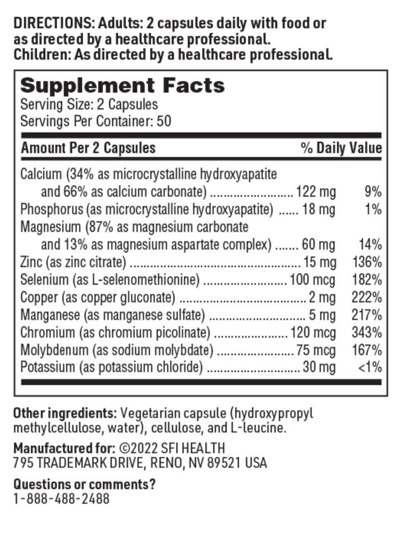 Multi-Mineral Complex without Iron 100 CAPSULES  SFI HEALTH