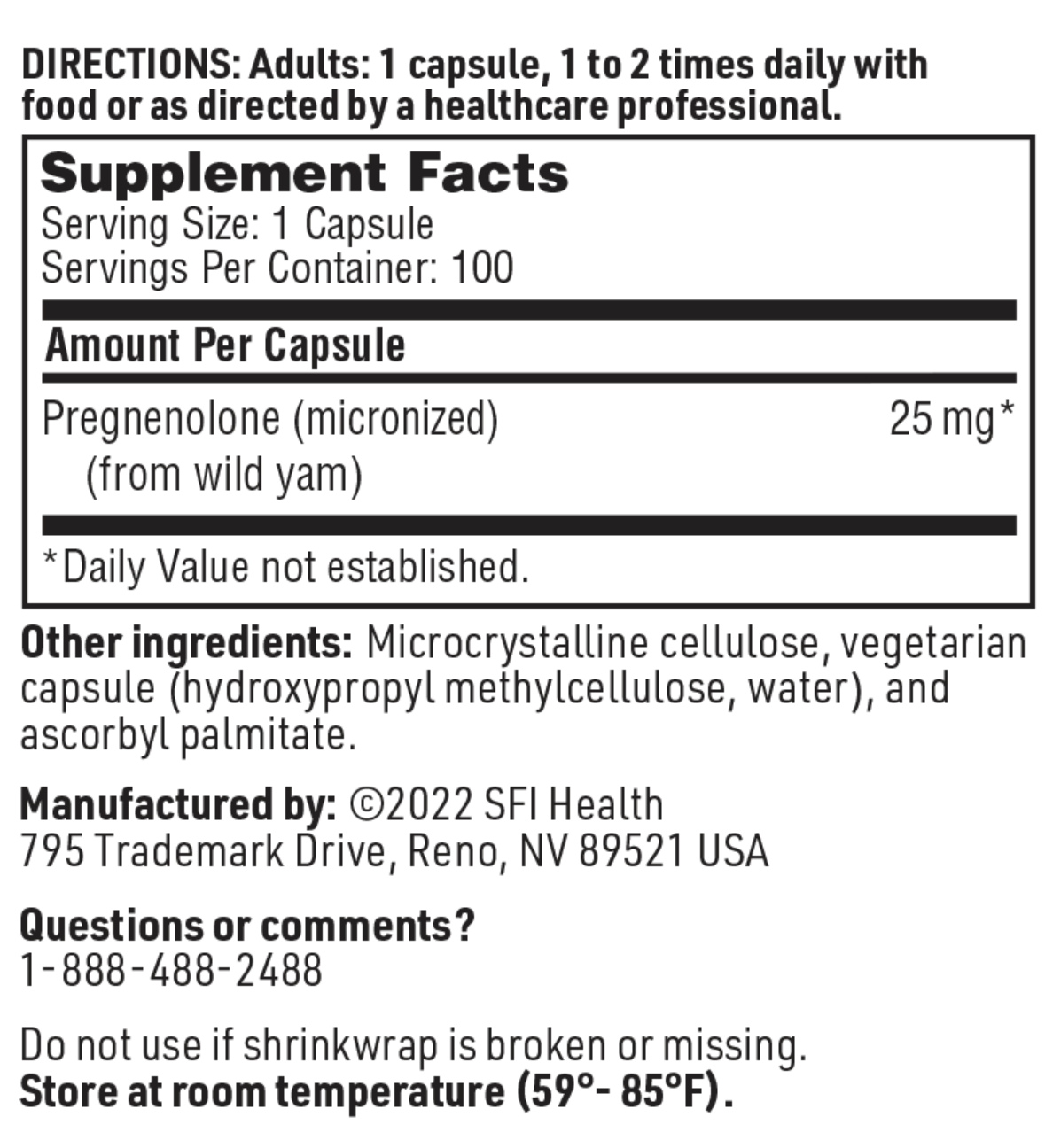 PREGNENOLONE 25 MG 100 VEGETARIAN CAPSULES SFI Health