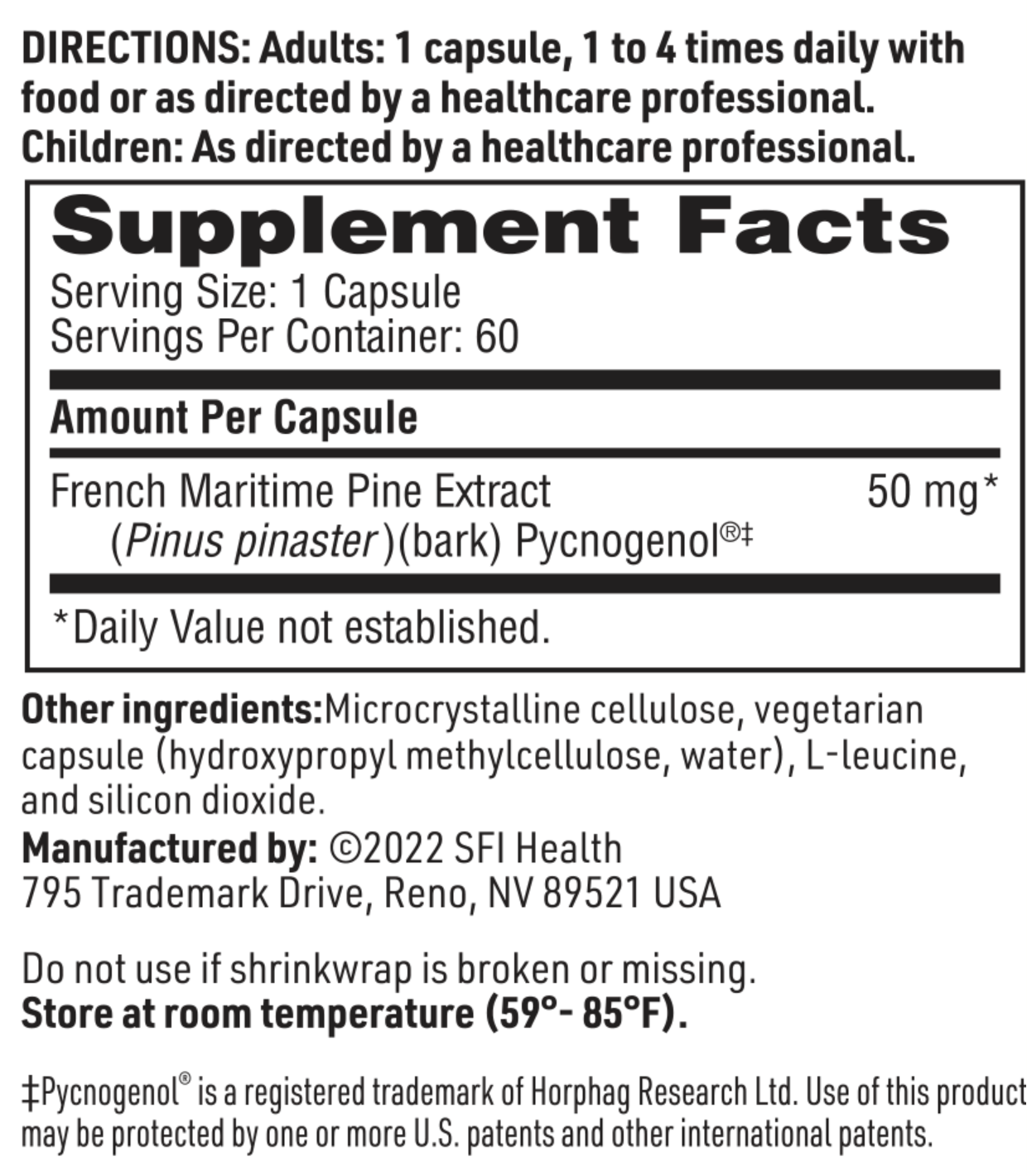 Pycnogenol 50 mg 60 caps  SFI Health