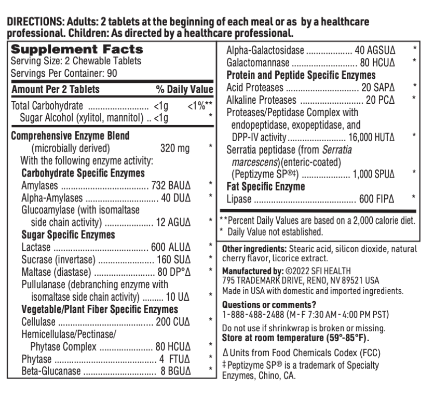 Ther-Biotic Vital-Zymes 180 CHEWABLE TABLETS   SFI Health