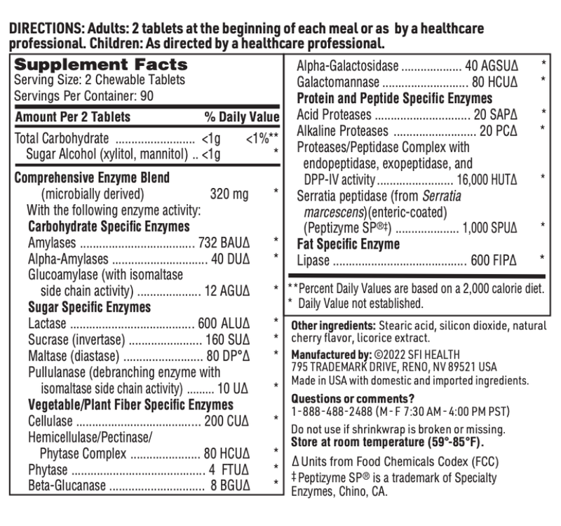 Ther-Biotic Vital-Zymes 180 CHEWABLE TABLETS   SFI Health