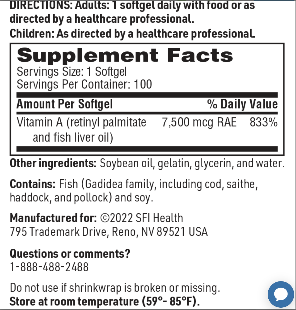 Vitamin A 7500 mcg 100 SOFTGELS  SFI Health