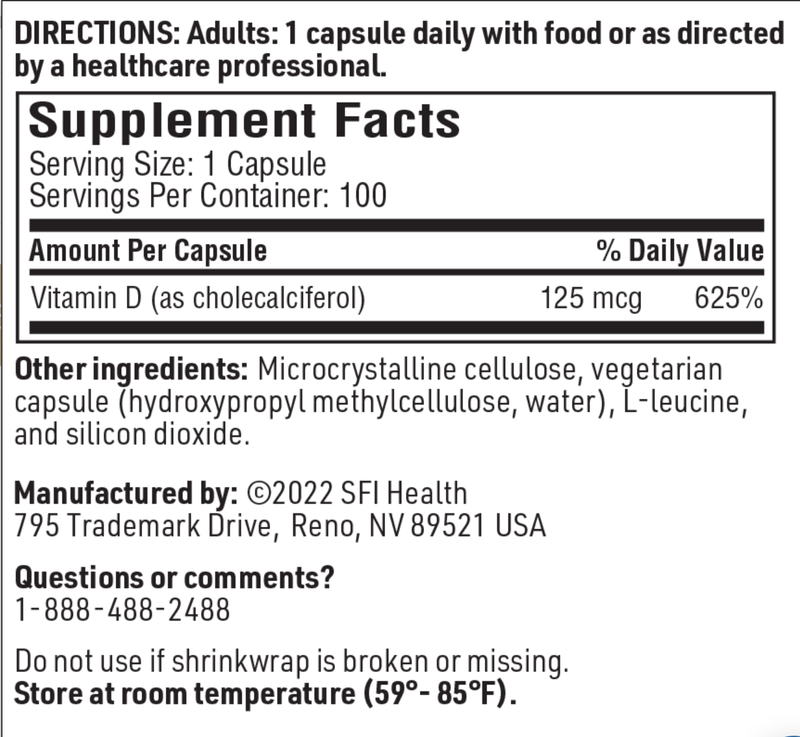 Vitamin D3 1000 IU 100 CAPSULES  SFI Health