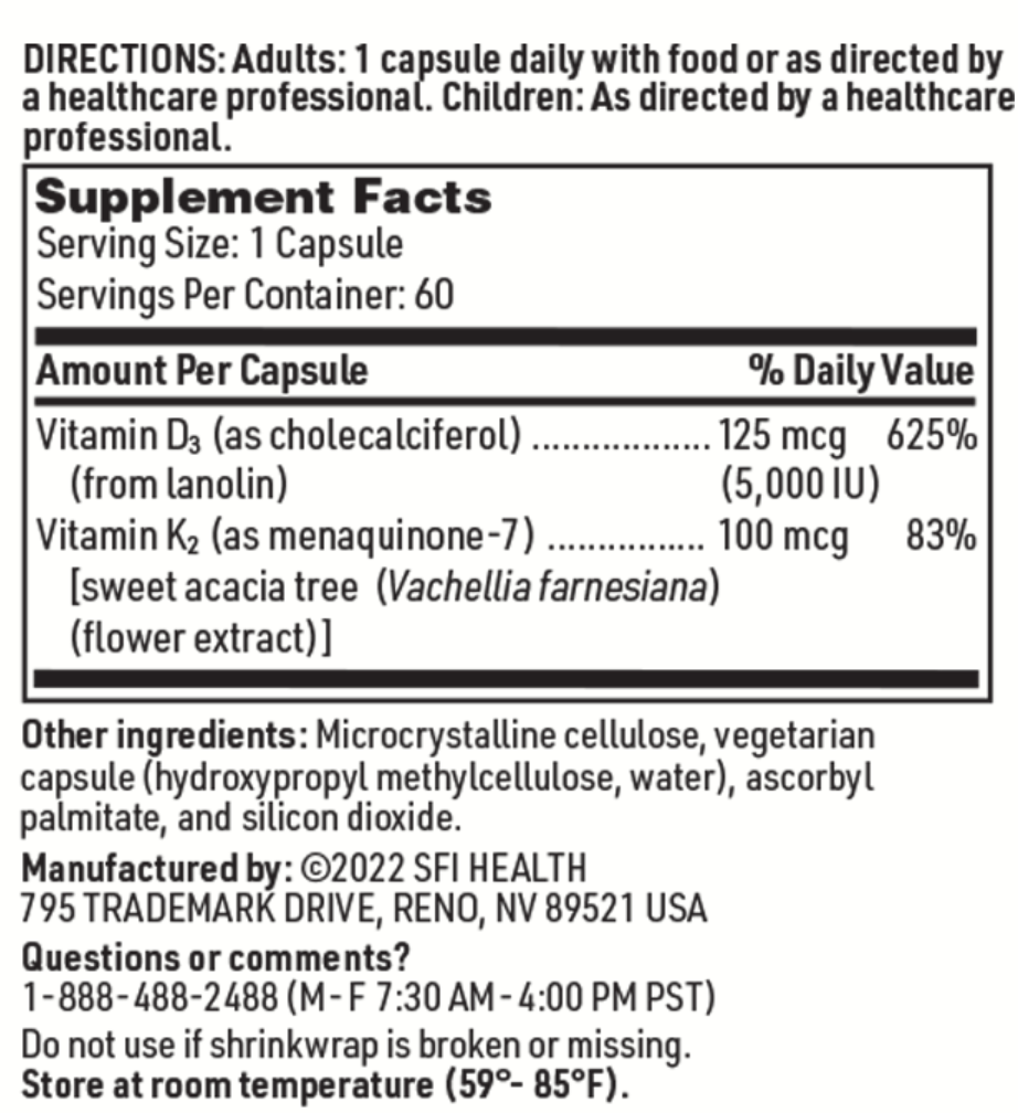 Vitamin D Plus K 60 CAPSULES  SFI Health