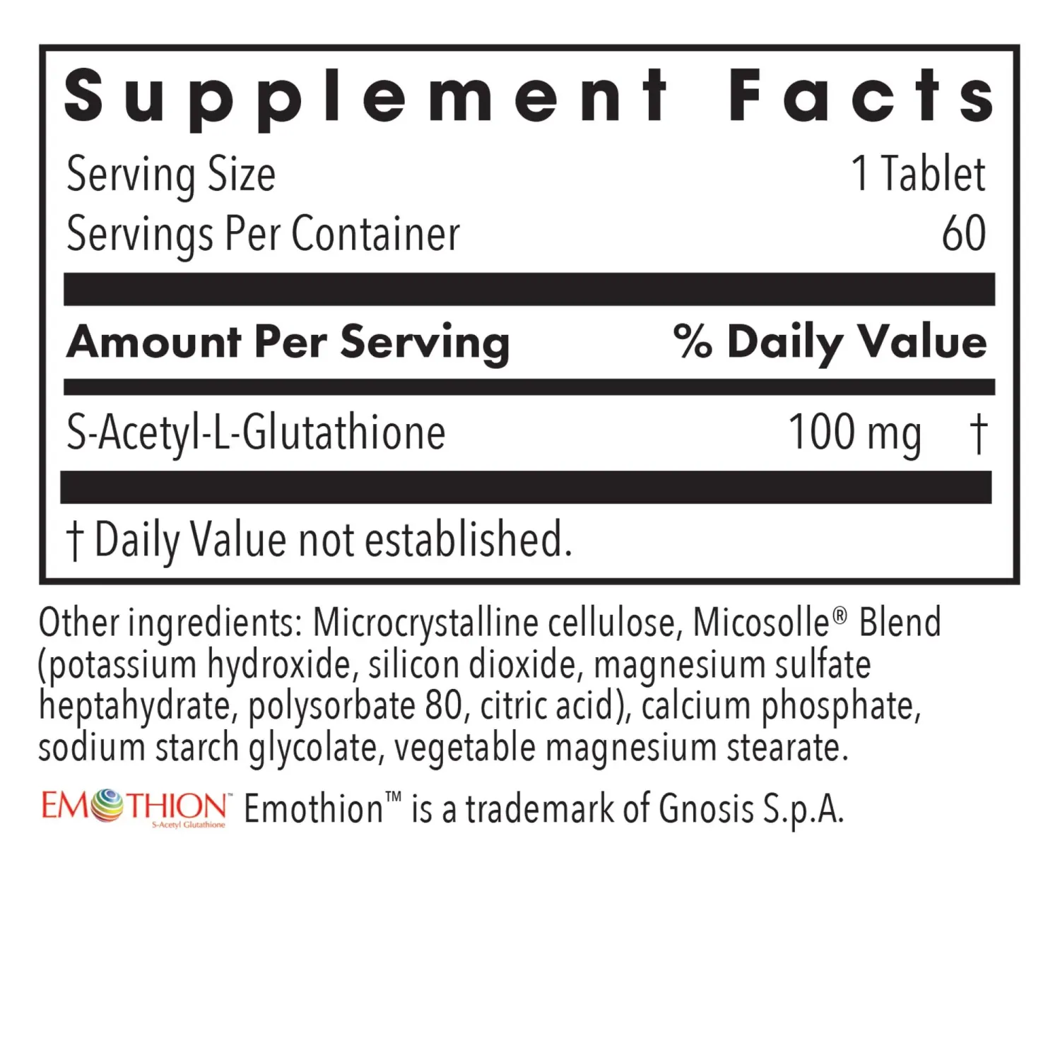 Acetyl-Glutathione 100 mg 60 Scored Tablets Allergy Research Group