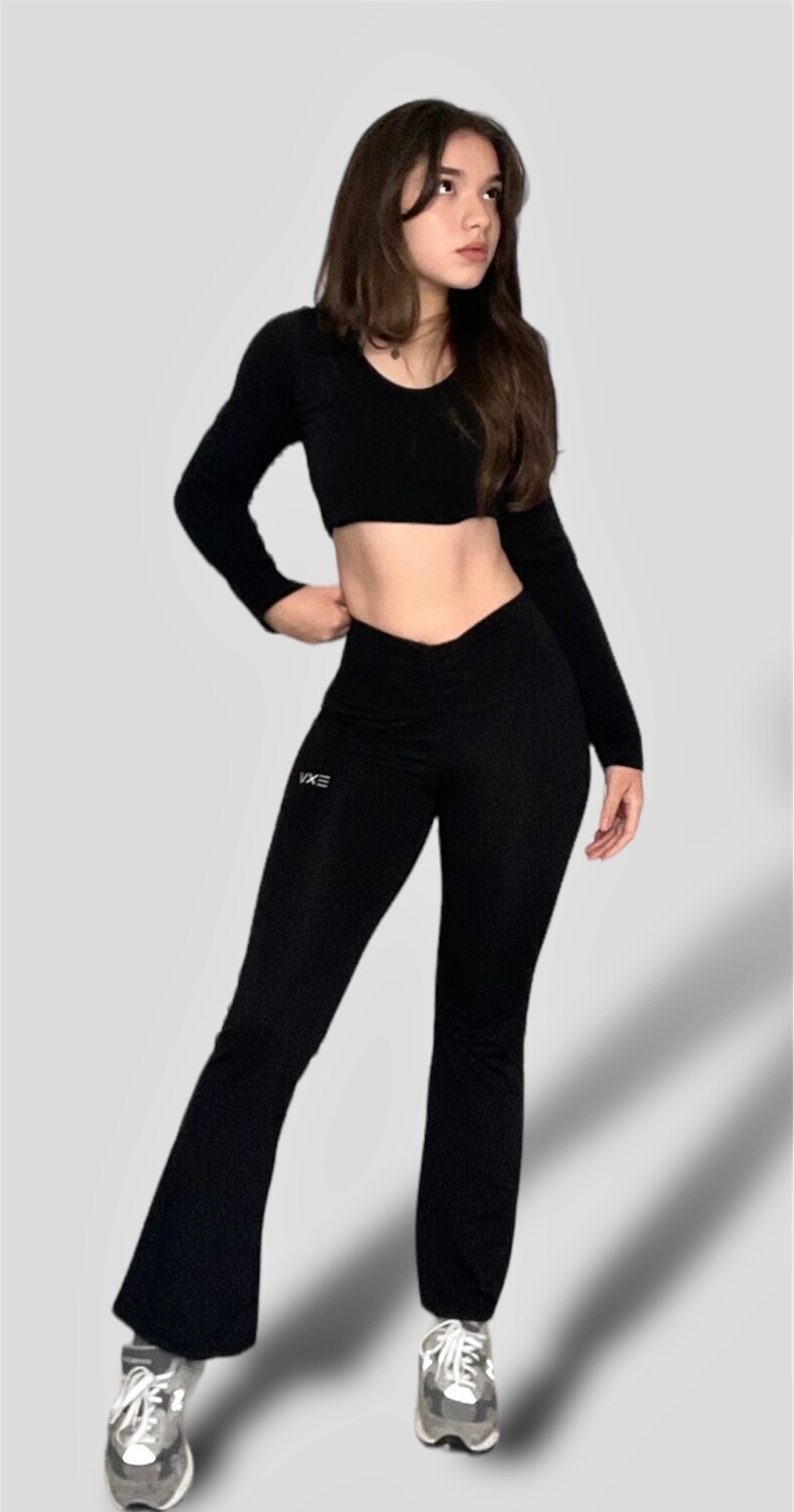 V-waisted Flared Leggings (Black)
