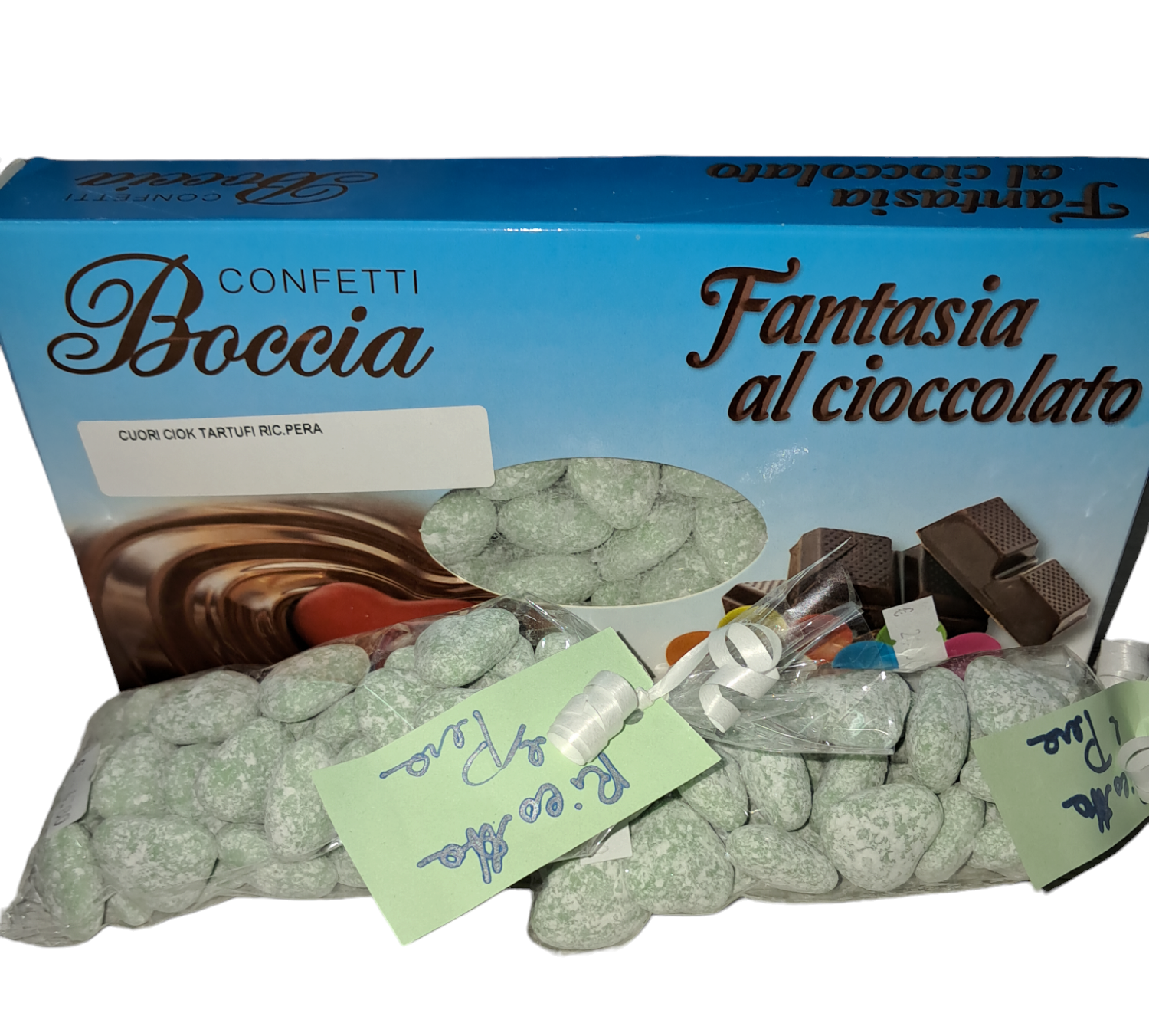 Confetti cuore morbidi al cioccolato gusto ricotta e pera