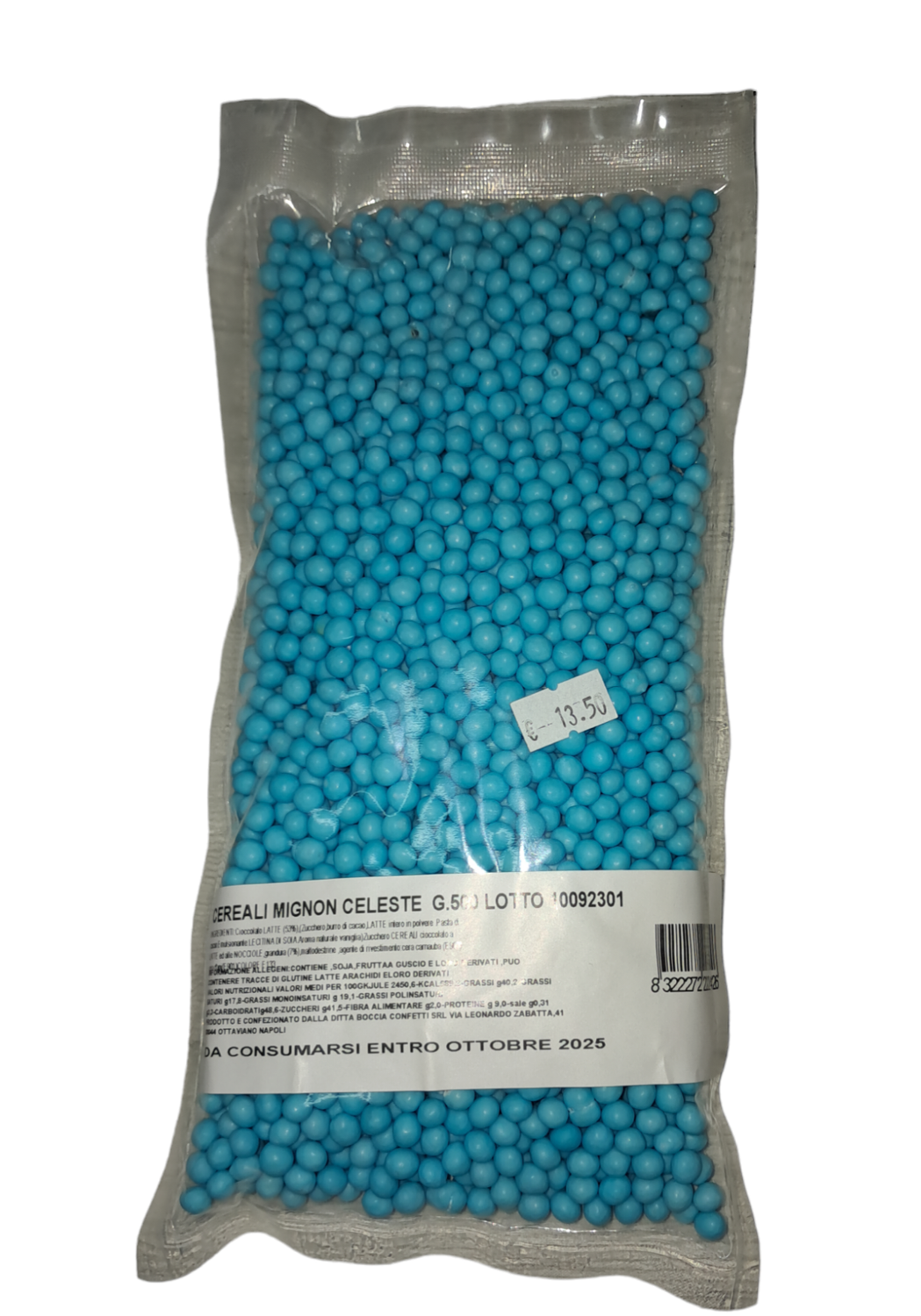 Praline mini confetti azzurro gusto cioccolato e cereali