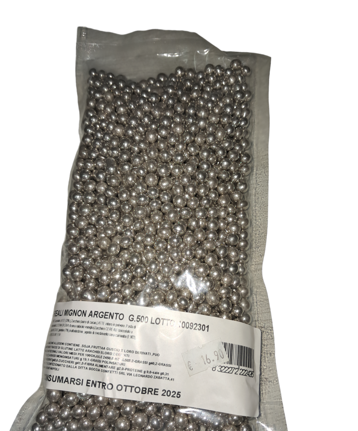 Praline mini confetti argento gusto cioccolato e cereali