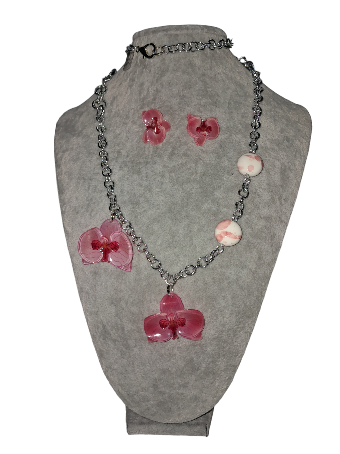 orchidee rosa orecchini e collana