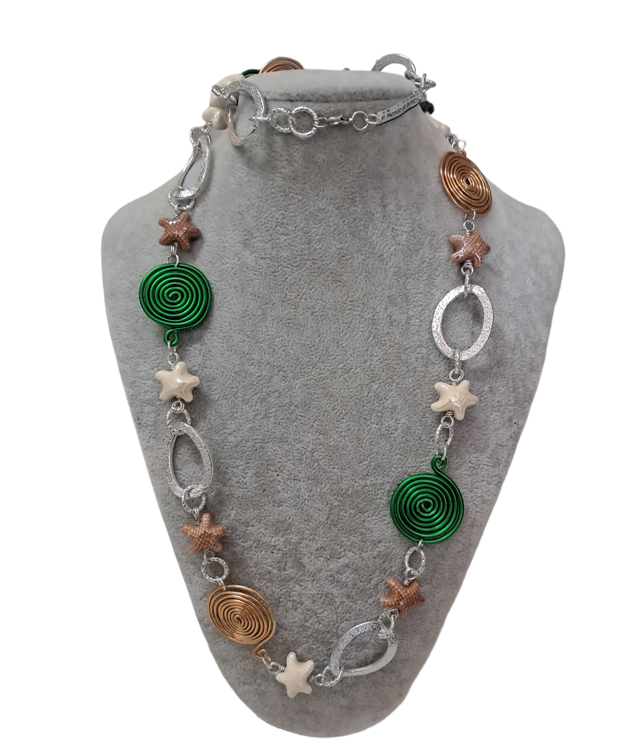 collana lunga vortice verde e rame