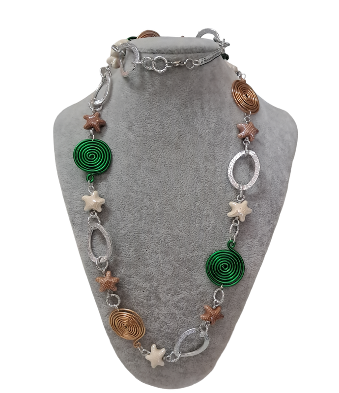 collana lunga vortice verde e rame