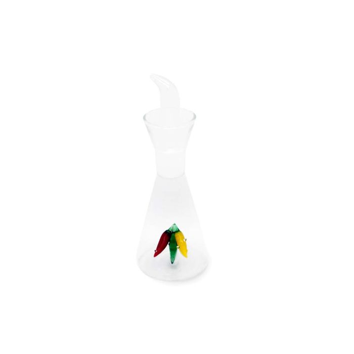 Oliera in vetro borosilicato con decoro in vetro colorato con figura peperoncino