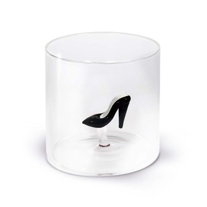 Bicchiere in vetro borosilicato con soggetto in vetro colorato all&#39;interno figura Scarpa