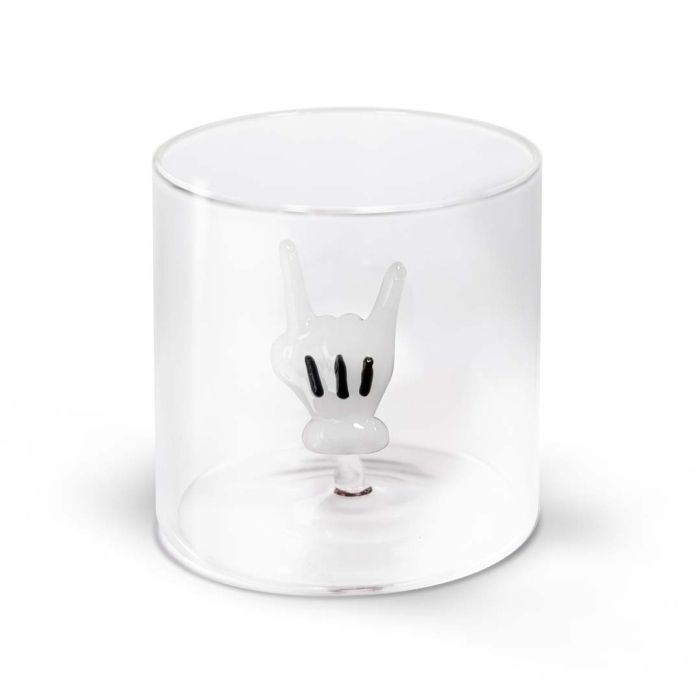 Bicchiere in vetro borosilicato con soggetto in vetro colorato all&#39;interno figura Mano