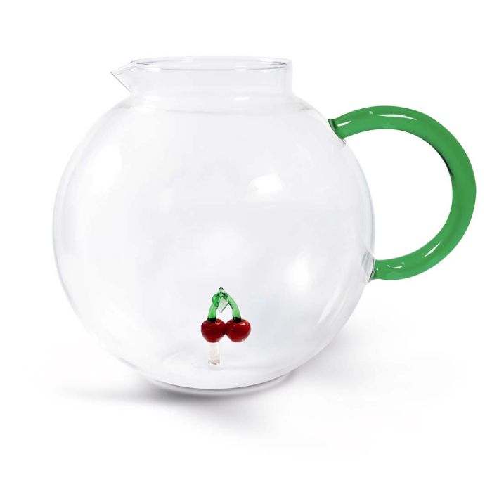 Brocca in vetro borosilicato con soggetto in vetro colorato all&#39;interno figura Ciliegia