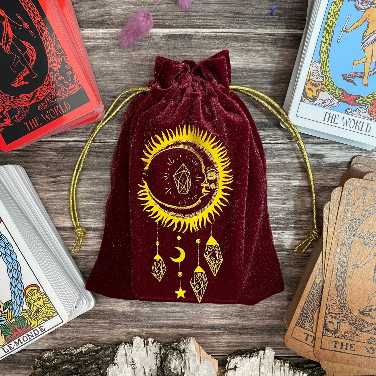 Velvet Tarot Bag Red &amp; Gold