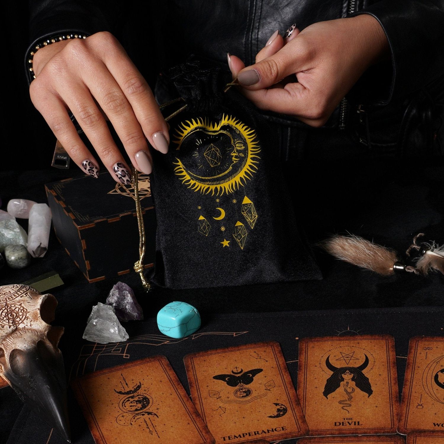 Velvet Tarot Cards Bag Black&amp;Gold