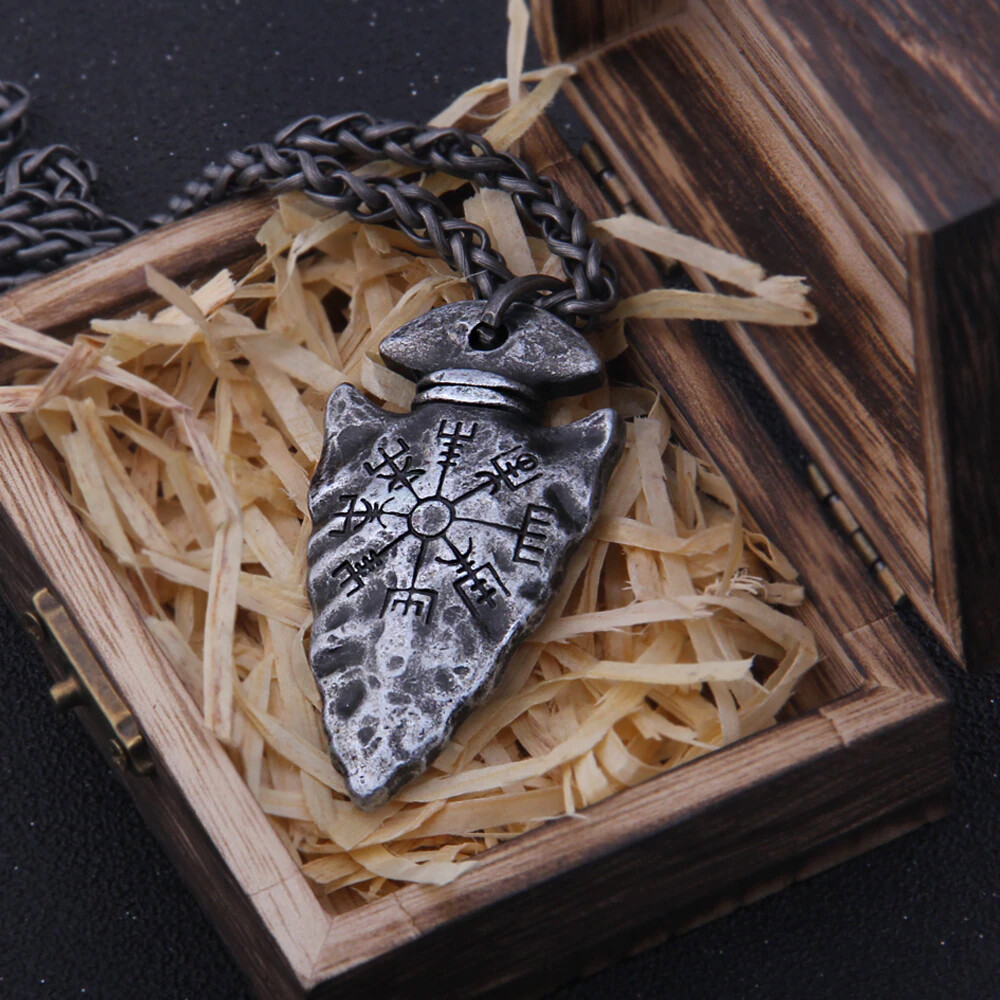 Vegvisir &amp; Helm of Awe Spearhead Pendant Necklace