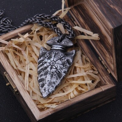 Vegvisir &amp; Helm of Awe Spearhead Pendant Necklace