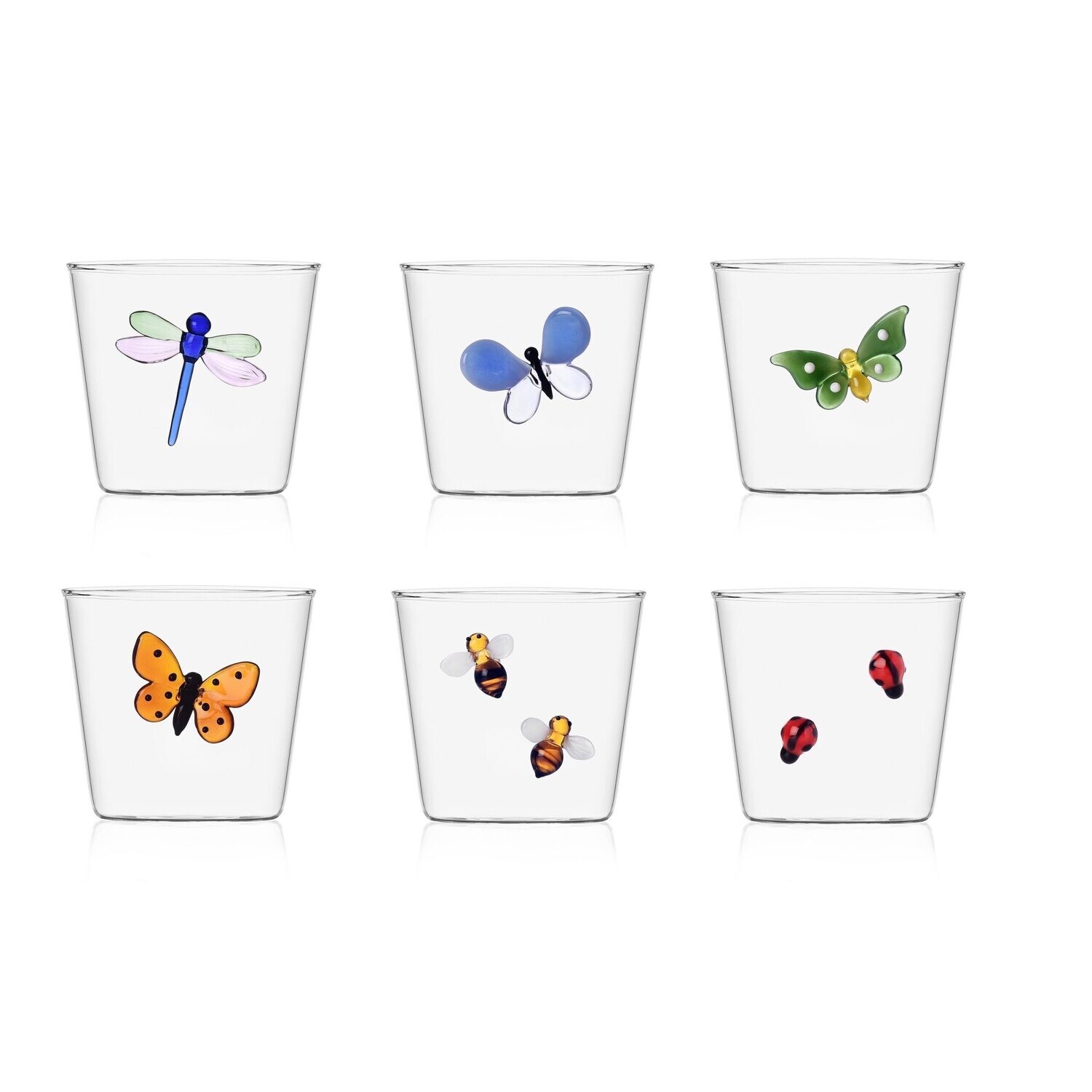 Ichendorf Set 6 Bicchieri Da Acqua In Vetro Con Pesci Colorati - Animal Farm, 300 Ml, Artigianali
