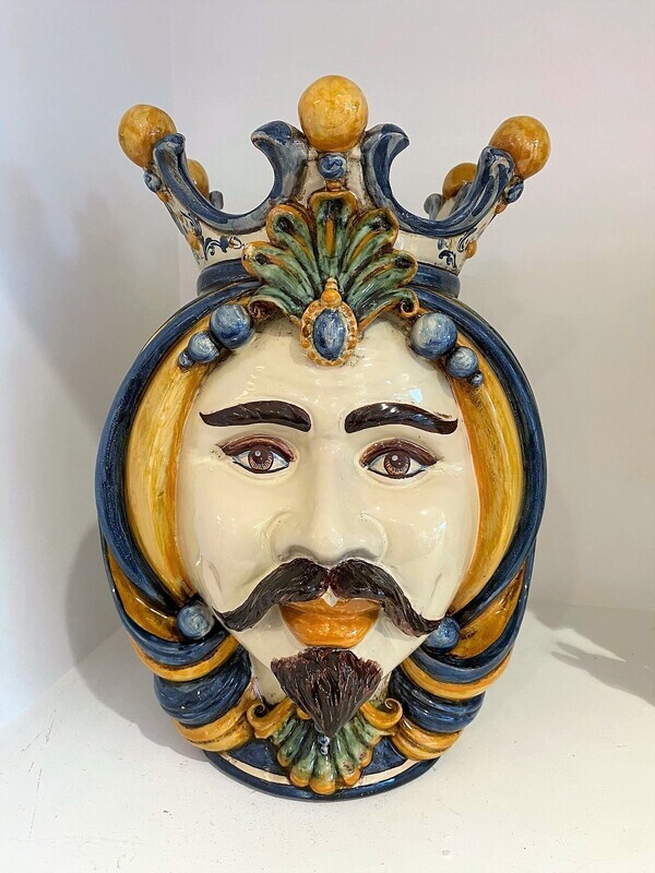 TESTA H 38 IN BLU E ARANCIO UOMO - CERAMICHE DI CALTAGIRONE