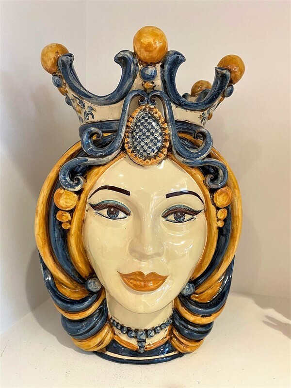 TESTA H 38 GIALLO E AZZURRO FEMMINA - CERAMICHE DI CALTAGIRONE
