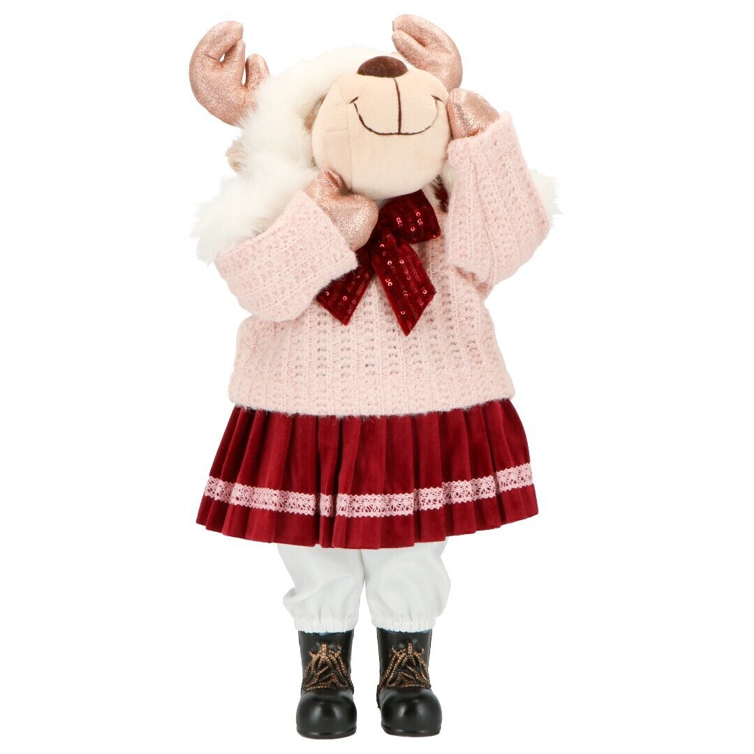 Renna vestita rosa e Bordeaux H 50 cm - Timstor