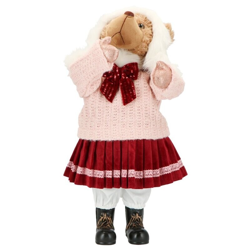Orsetta vestita rosa e Biordeaux H 50 cm - Timstor