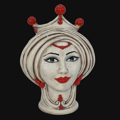 Testa di Moro Femmina h 30 in Madreperla Antichizzato con perline e labbra rosse - CERAMICA DI CALTAGIRONE