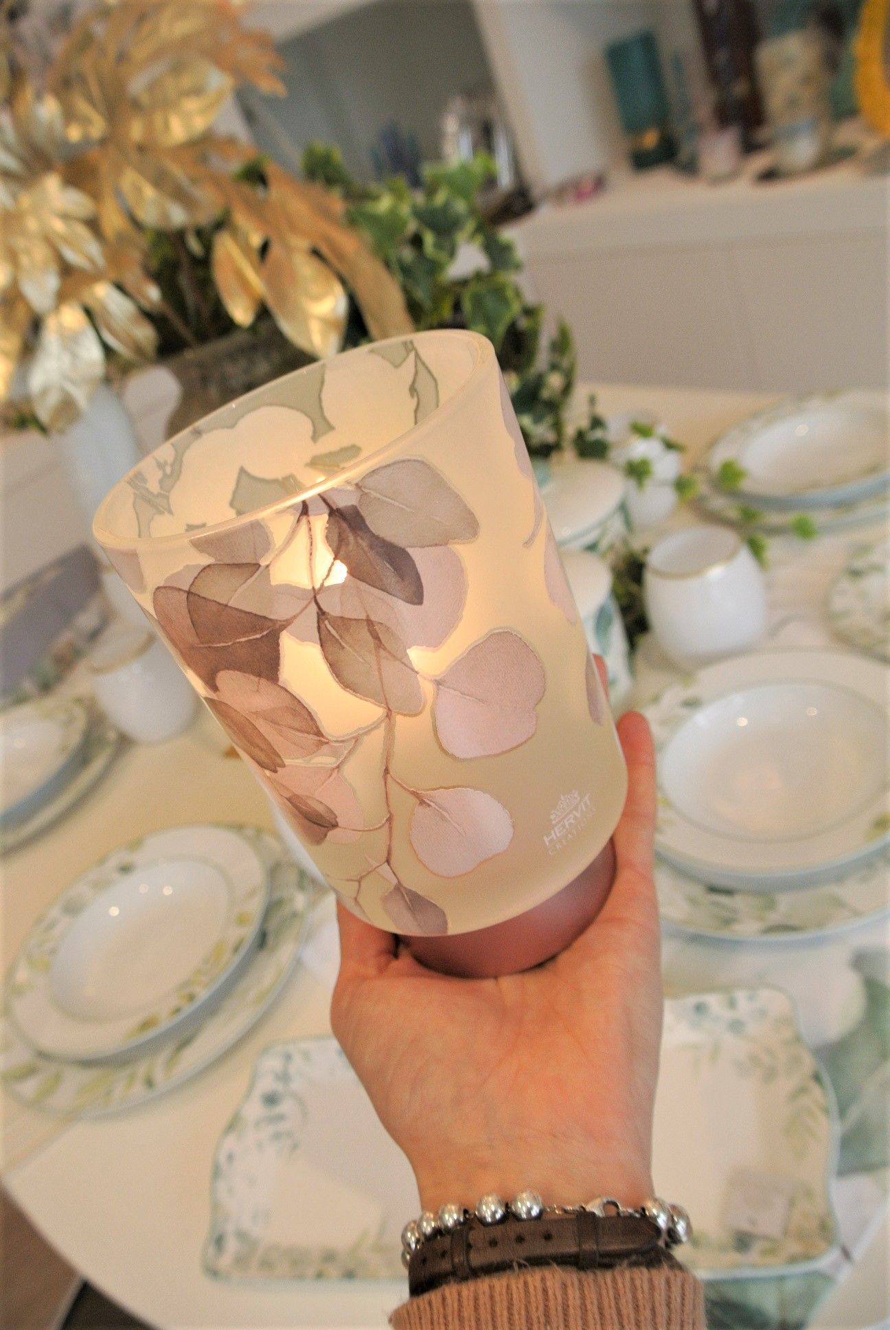 Lampada in vetro con Tulipani rosa Hervit - Unique Maison e Cadeaux