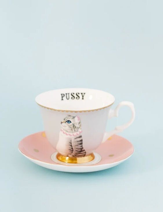 Tazza da Thè con Pussy Cat e piattino - Yvonne Ellen