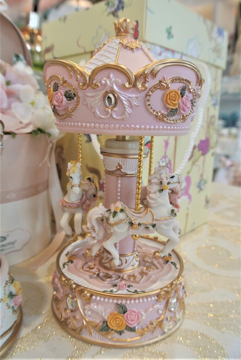 ​Carillon Giostra con cavalli Rosa H18 - Encantada