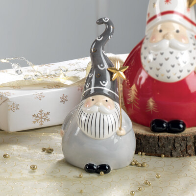 Babbo Natale grigio in ceramica con stella H 20 - Mascagni