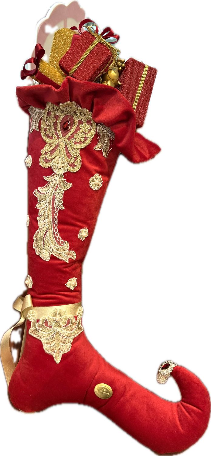 Calza Rossa con pizzo e perline con regali