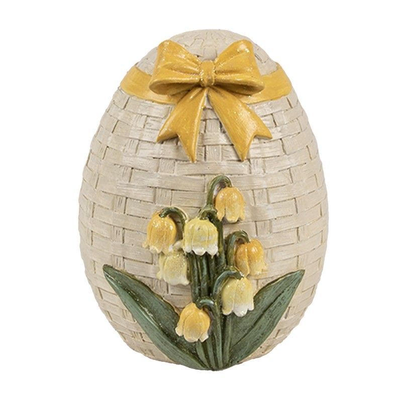 Uovo di Pasqua beige con fiori gialli - Clayre & Eef
